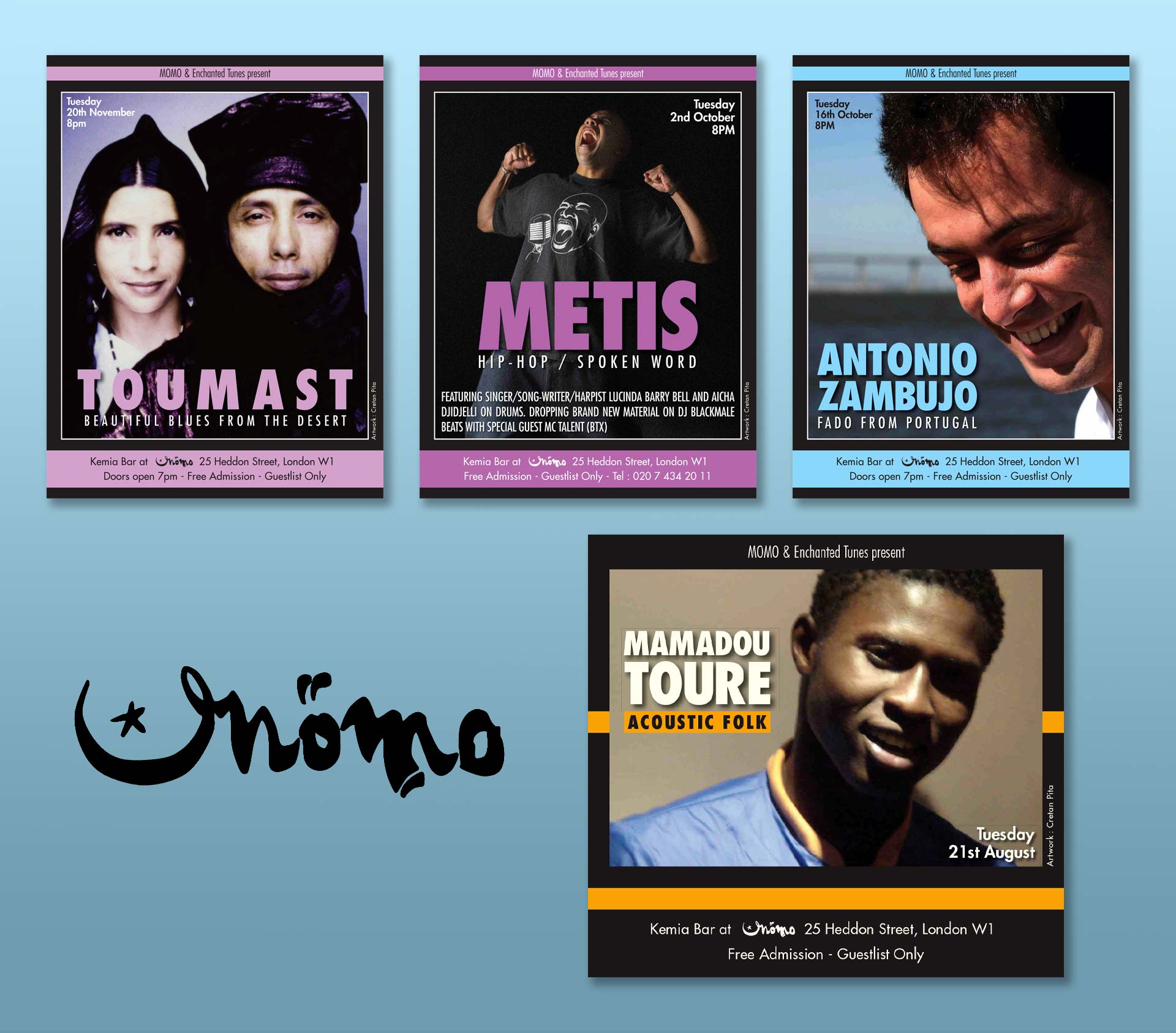 Affiches concerts Momo Londres – direction artistique